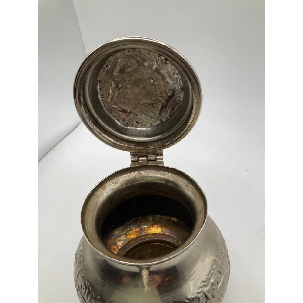 Vintage Moroccan Small‎ Teapot handcrafted hammered ornate Diamant Blanc Stamped